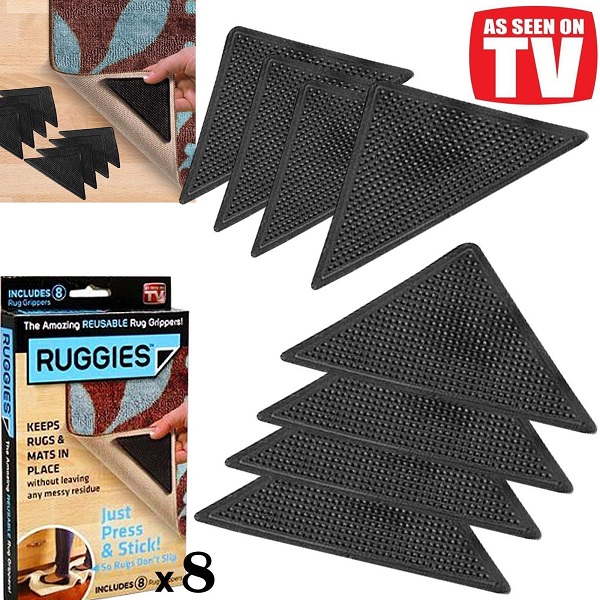 4 X RUG CARPET MAT GRIPPERS RUGGIES NON SLIP SKID REUSABLE WASHABLE GRIPS